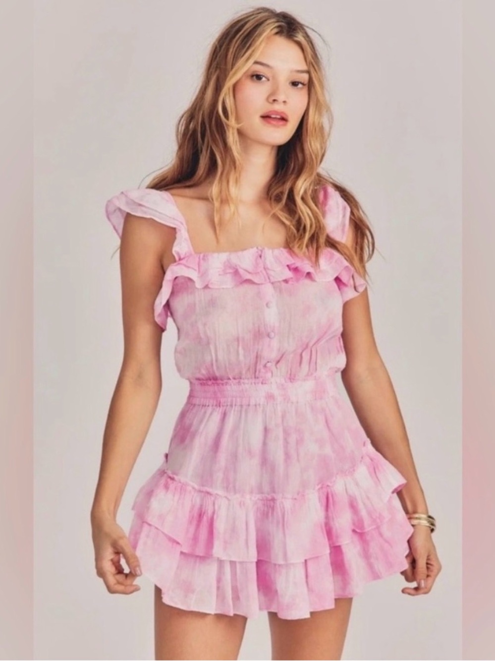 LoveShackFancy marina Ruffled Mini Dress pink tie-dye women’s size medium